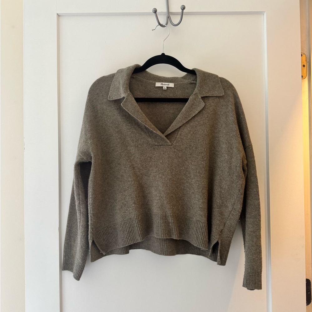 Madewell Women's Green Gray V-Neck Sweater